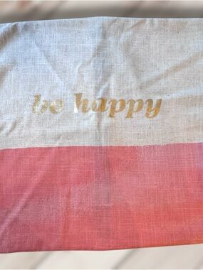 Be Happy Gold Script Pink and Cream Decorative Throw Pillow Cover
